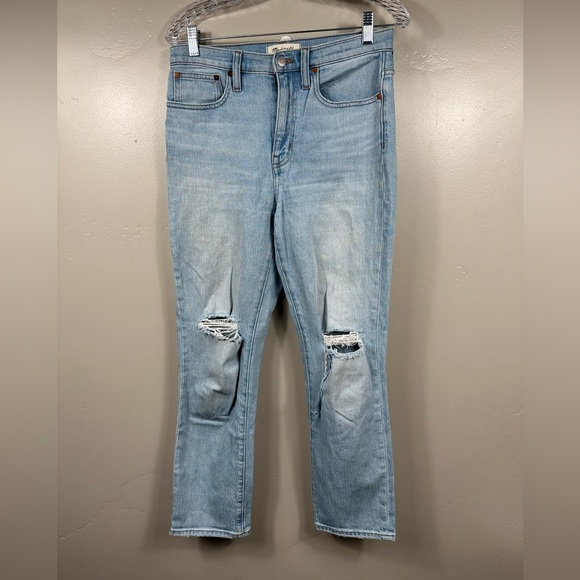 Madewell Denim - Madewell The High-Rise Slim Crop Boyjean in Dumas Wash Ripped Edition Size 30